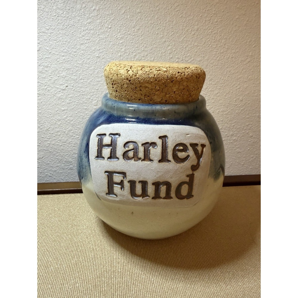 Tumbleweed Pottery Harley Fund Stoneware Jar Blue Crackle Glaze Cork Lid NC Made